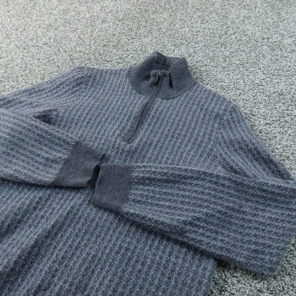 Jos‎ A Bank Sweater Mens L Gray Merino Wool Waffle Knit Thermal 1/4 Zip Pullover